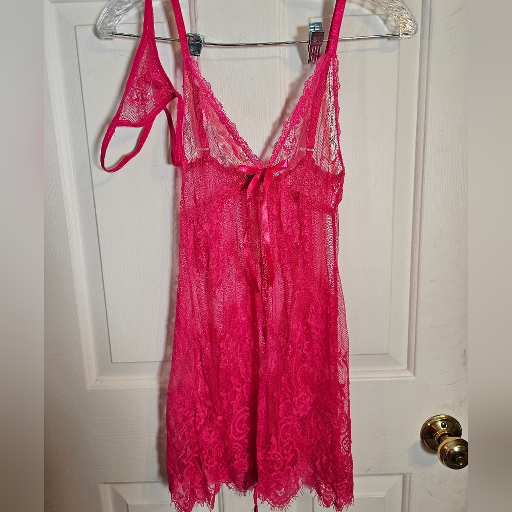 Avidlove Elegant Pink Lace Lingerie Set Matching G-String